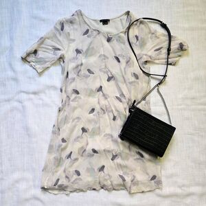 *Theory* Elegant Short Sleeve Silk Tunic Dress with Abstract Floral Motif